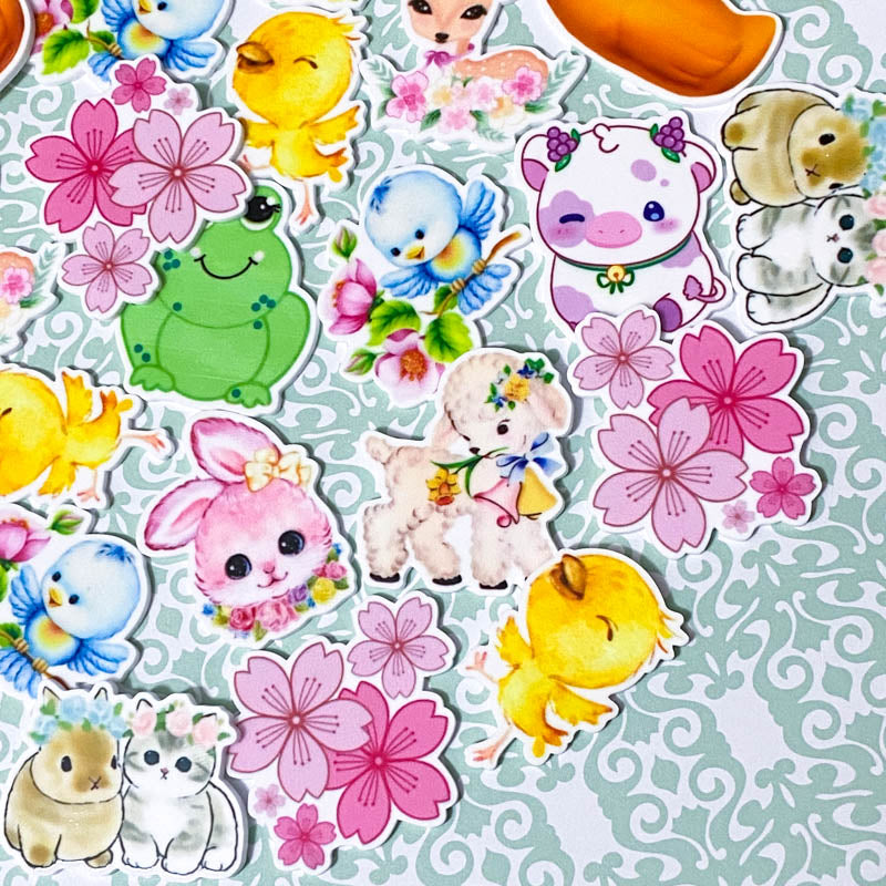 spring springtime easter cute kawaii animal flower flatback flat back planar planars large acrylic fbs uk crafts craft supplies lamb sheep cat kitten bunny rabbit bunnies rabbits blue bird birds chick duck ducks deer baby flowers cherry blossom cow lilac pink yellow green frog cows