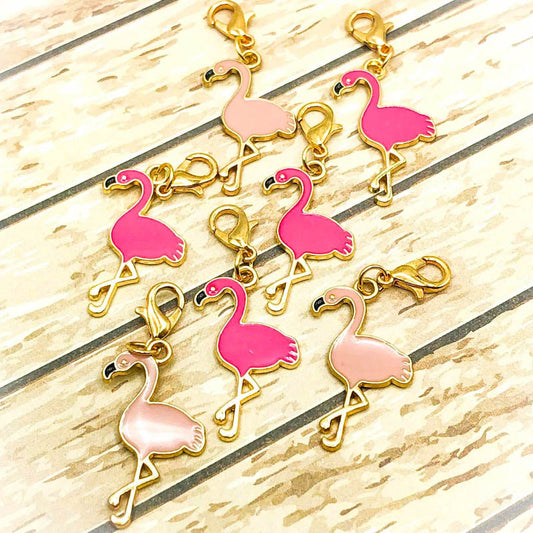Just 50p! Enamelled Charm Planner Clip or Stitch Marker- Flamingo #P56