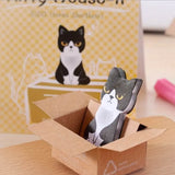 kitty cat in a crate house box mini sticky memo pad grey shorthair tabby black and white cats ears cute kawaii uk stationery gift gifts bargains bargain small pocket little sticky notes note