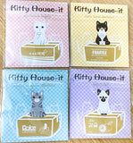 kitty cat in a crate house box mini sticky memo pad grey shorthair tabby black and white cats ears cute kawaii uk stationery gift gifts bargains bargain small pocket little sticky notes note