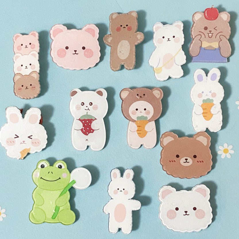 spring pastel colours colour pretty kawaii cute acrylic brooch brooches pin pins badge badges bargain gift gifts bunny rabbit easter frog bear bears frogs uk gift present easter springtime