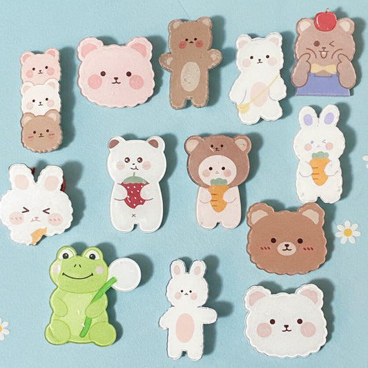 spring pastel colours colour pretty kawaii cute acrylic brooch brooches pin pins badge badges bargain gift gifts bunny rabbit easter frog bear bears frogs uk gift present easter springtime