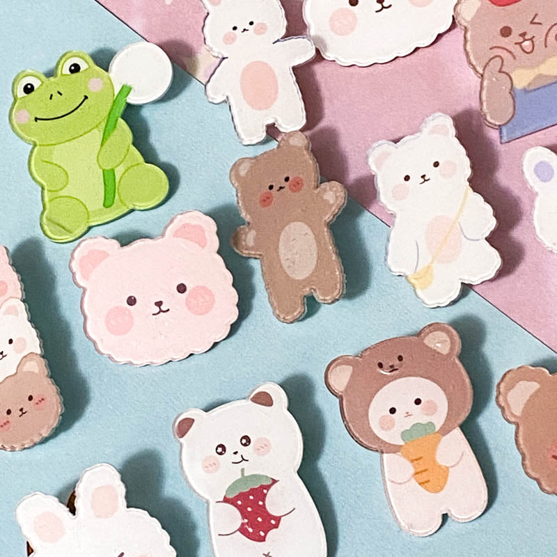 spring pastel colours colour pretty kawaii cute acrylic brooch brooches pin pins badge badges bargain gift gifts bunny rabbit easter frog bear bears frogs uk gift present easter springtime