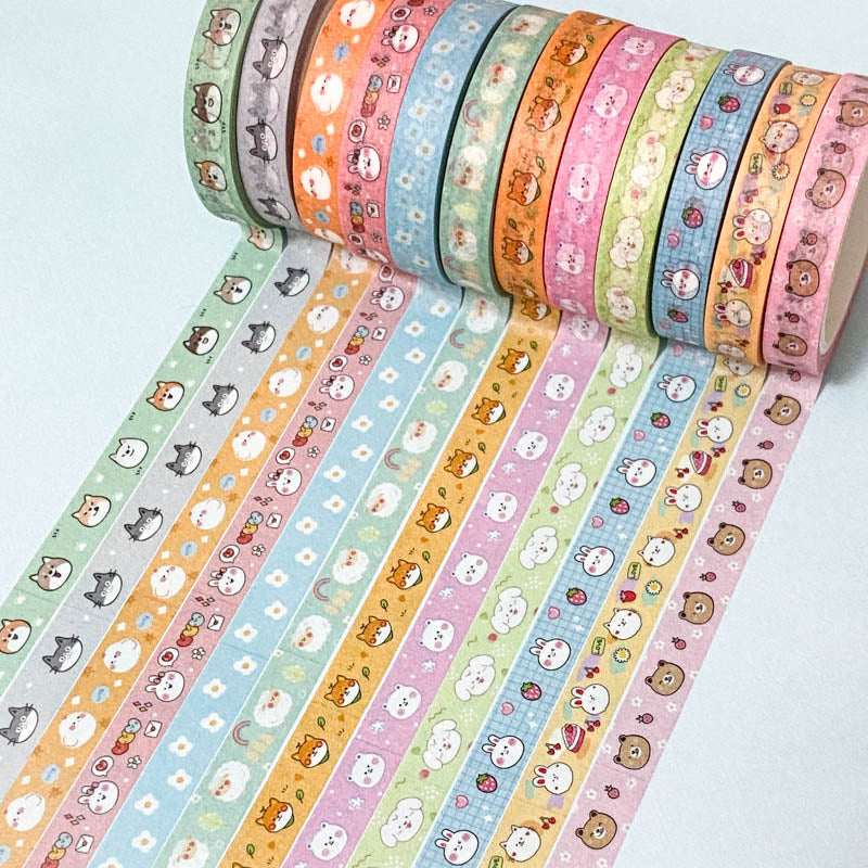 narrow slim skinny washi tape tapes washis uk cute kawaii stationery animal animals pink blue green orange grey cat cats dog dogs bear bears bunny bunnies rabbit flower flowers  sheep chick easter chicken chicks