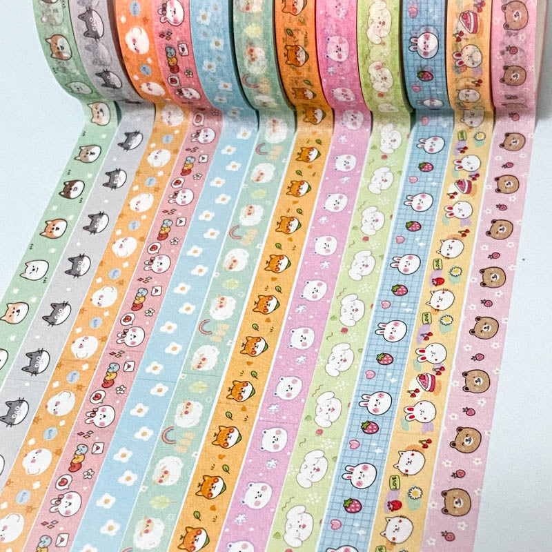 narrow slim skinny washi tape tapes washis uk cute kawaii stationery animal animals pink blue green orange grey cat cats dog dogs bear bears bunny bunnies rabbit flower flowers sheep chick easter chicken chicks