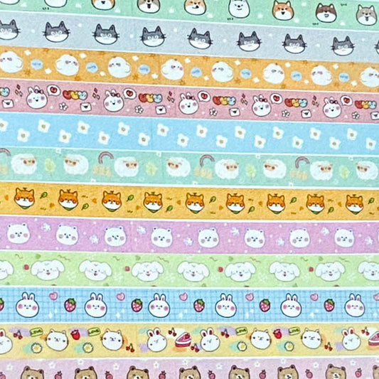 narrow slim skinny washi tape tapes washis uk cute kawaii stationery animal animals pink blue green orange grey cat cats dog dogs bear bears bunny bunnies rabbit flower flowers sheep chick easter chicken chicks