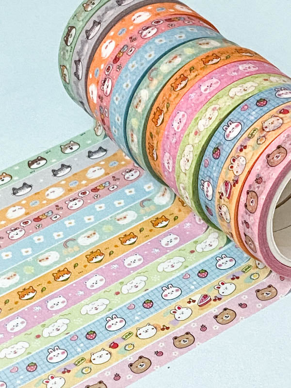 narrow slim skinny washi tape tapes washis uk cute kawaii stationery animal animals pink blue green orange grey cat cats dog dogs bear bears bunny bunnies rabbit flower flowers sheep chick easter chicken chicks