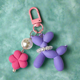 balloon dog dogs puppy plastic acrylic keyring key ring chain clip bag charm charms cute kawaii gift gifts uk bell jingle flower pearl pearly pearls mint green blue pastel lilac present