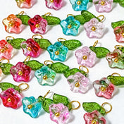 12mm small dainty glass charm charms flower floral leaf leaves green pink purple red turquoise teal uk cute kawaii gold tone pendant pretty craft supplies