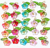 12mm small dainty glass charm charms flower floral leaf leaves green pink purple red turquoise teal uk cute kawaii gold tone pendant pretty craft supplies