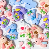 bunny bunnies rabbit rabbits charm charms pendant pendants floral pretty pink blue peach white lilac uk cute kawaii craft supplies shop store large big resin easter spring jewellery making supplies