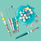 spring flower floral fairy fairies build your own bead beaded pen pens pretty do it yourself gift stationery uk cute kawaii turquoise teal yellow lemon pink mint pearlescent black ballpoint kit set silicone wood wooden topper