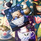 uk individual postcard postcards art animal animals beautiful cute kawaii china teacup cup cups hare rabbit frog bear dog puppy parrot cockatoo mouse 300gsm quality stickers stationery supplies shop store pretty colourful ornate opulent