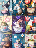 uk individual postcard postcards art animal animals beautiful cute kawaii china teacup cup cups hare rabbit frog bear dog puppy parrot cockatoo mouse 300gsm quality stickers stationery supplies shop store pretty colourful ornate opulent