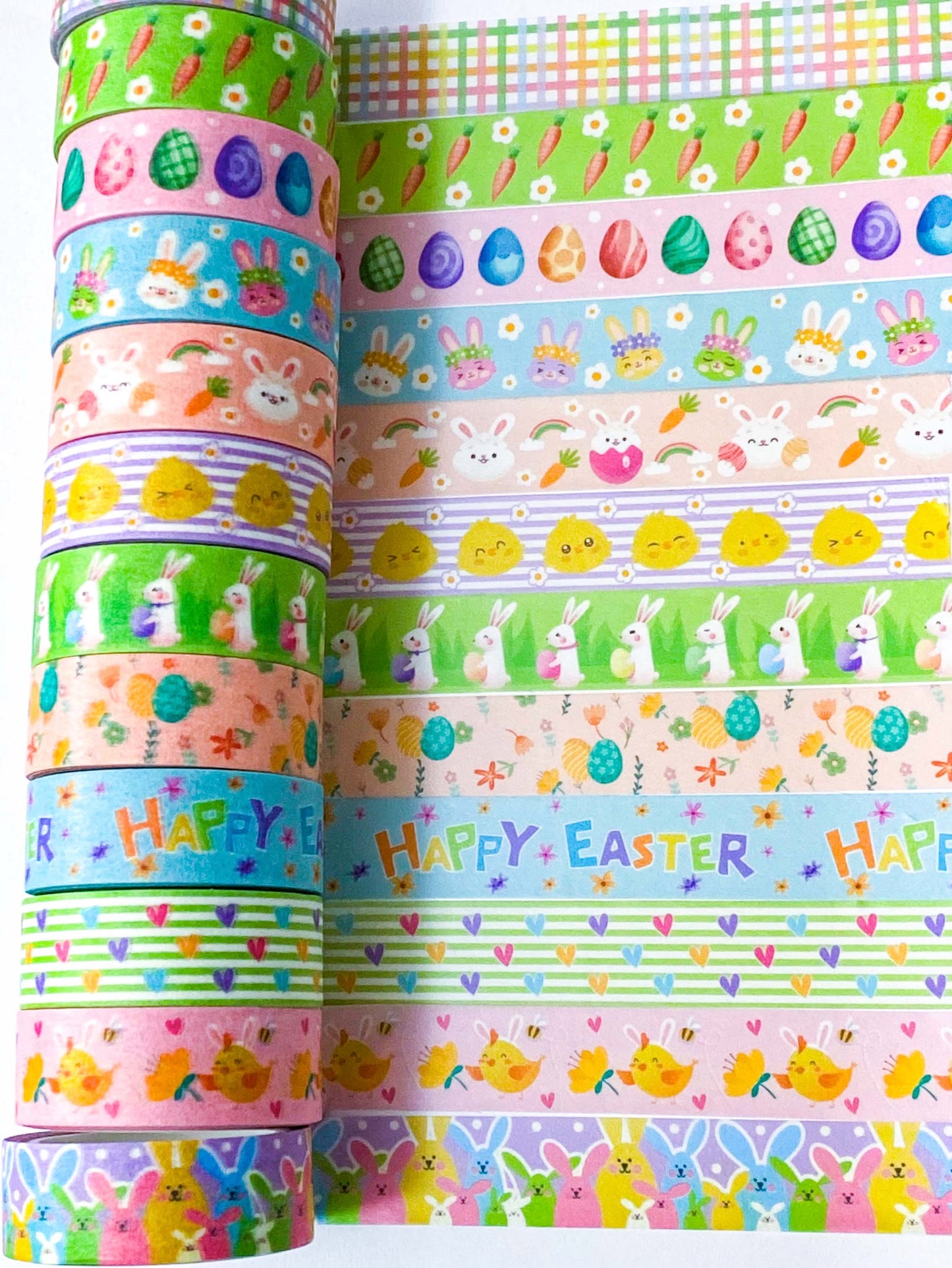 easter spring pattern washi tape tapes roll rolls uk cute kawaii rabbit rabbits bunny bunnies egg eggs pink peach blue green lilac yellow lemon pastel colour coloured stationery store shop carrot carrots chick chicks happy easter