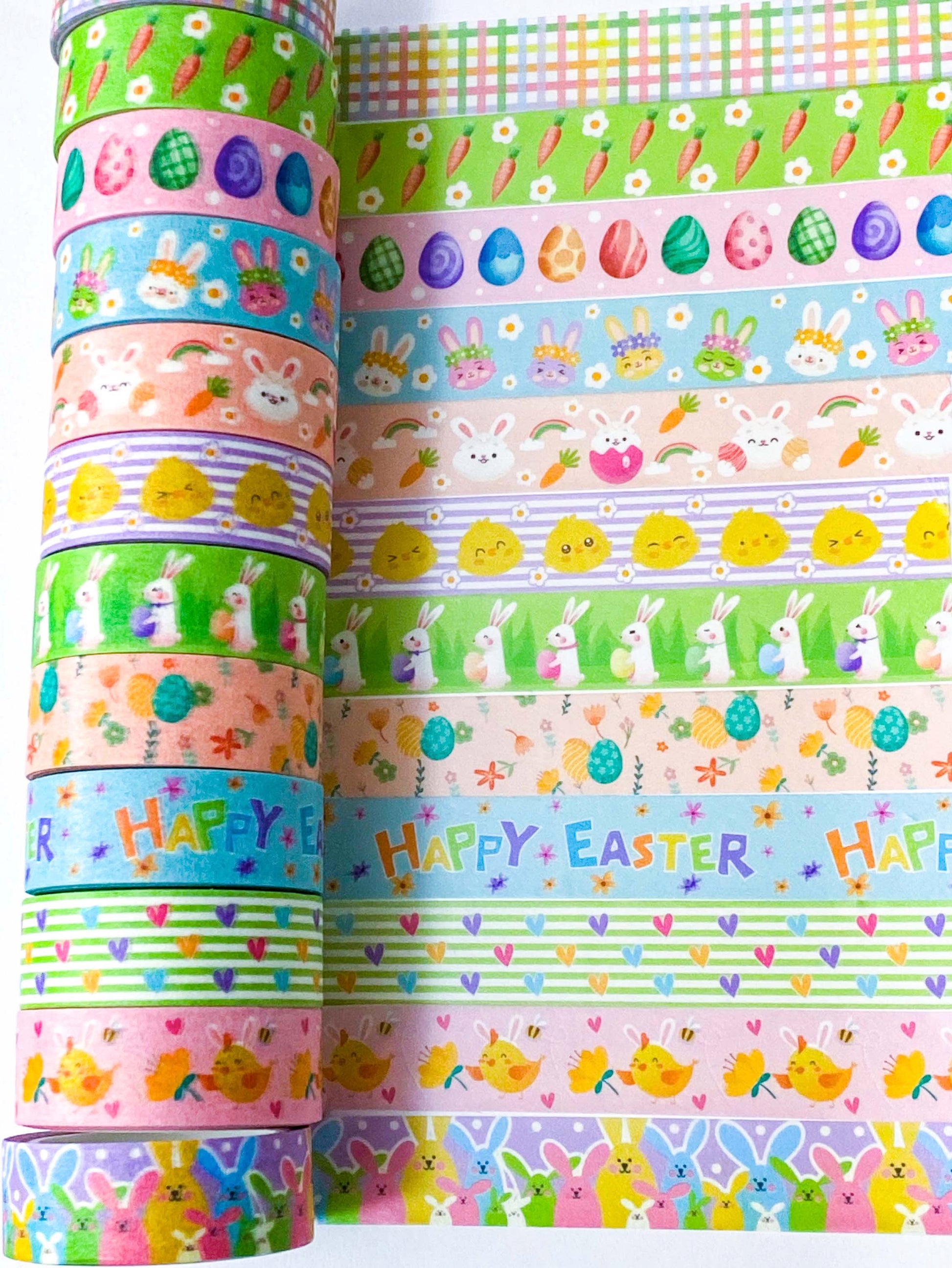 easter spring pattern washi tape tapes roll rolls uk cute kawaii rabbit rabbits bunny bunnies egg eggs pink peach blue green lilac yellow lemon pastel colour coloured stationery store shop carrot carrots chick chicks happy easter