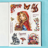 red riding vintage inspired sticker book with clear plastic and translucent washi style stickers