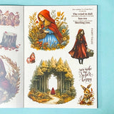 red riding vintage inspired sticker book with clear plastic and translucent washi style stickers