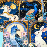MIDNIGHT STORYBOOK Illustrated ART CARD COLLECTION- Mythical or Woodland (8 Cards)