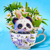 KAWAII PANDA IN FLORAL TEACUP Keepsake 3D Pop-Up Botanical Greeting Card
