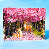 card 3d pop up of deer in the cherry blossoms