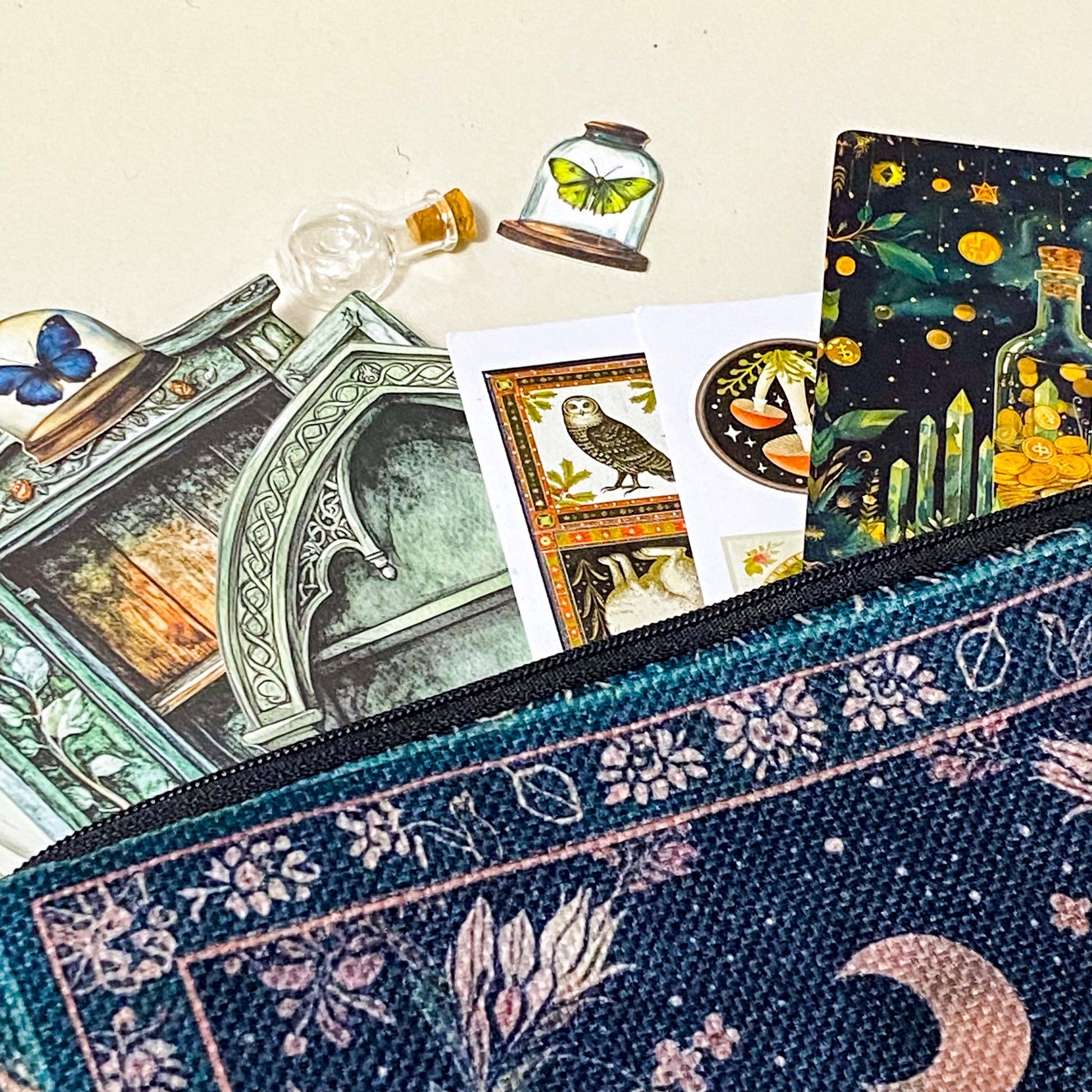 botanical apothecary gift set with canvas pouch and vintage stationery contents