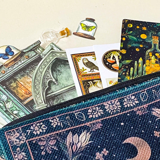botanical apothecary gift set with canvas pouch and vintage stationery contents