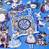 large blue alice in wonderland laser holo holographic plastic stickers featuring white rabbit, alice, clocks, teacups and fantasy illustrations