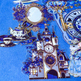 large blue alice in wonderland laser holo holographic plastic stickers featuring white rabbit, alice, clocks, teacups and fantasy illustrations