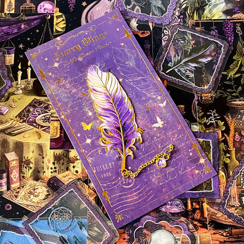 Magical Curiosity Letterbox Gift Set- Gothic Botanical Stickers, Postcards & Feather Bookmark