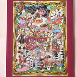 alice in wonderland sticker scene set with background card sheet and clear decorative stickers including teacup, playing cards and fantasy objects. activity creative set