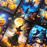 magic magical kawaii cute colourful bright vivid postcard postcards individual single card cards post beautiful uk stationery shop halloween spooky pumpkin pumpkins witch witches bat bats haunted house lantern lights orange blue special