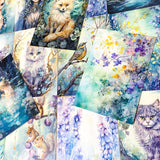 turquoise lilac fantasy postcard postcards bundle of 4 pretty woodland floral flowers tree trees cat cats fox foxes fairy girl squirrel squirrels bird birds foliage uk cute kawaii stationery planner addict shop store