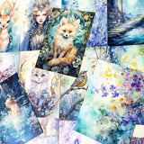 turquoise lilac fantasy postcard postcards bundle of 4 pretty woodland floral flowers tree trees cat cats fox foxes fairy girl squirrel squirrels bird birds foliage uk cute kawaii stationery planner addict shop store