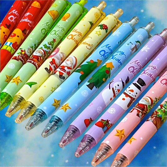 black ink pen pens gel click fineline fine line xmas christmas festive cute kawaii stationery stocking filler fillers kids gift gifts santa reindeer rudolph snowman tree pink red blue yellow green lilac