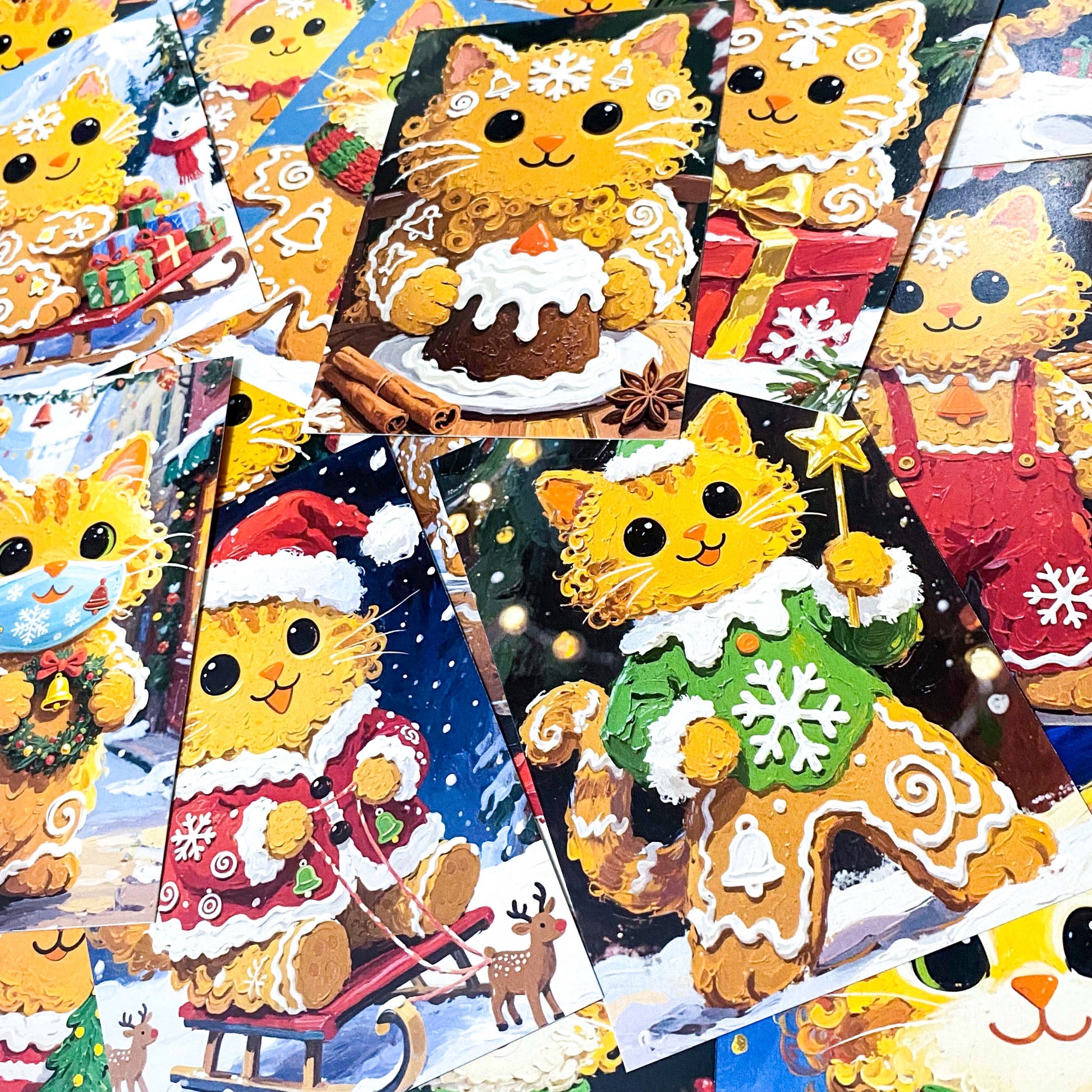 christmas cat cats gingerbread men man cookie fun quirky card cards postcard postcards uk cute kawaii stationery festive  kitty kittens colourful pack of 3 planner addict gift gifts shop store