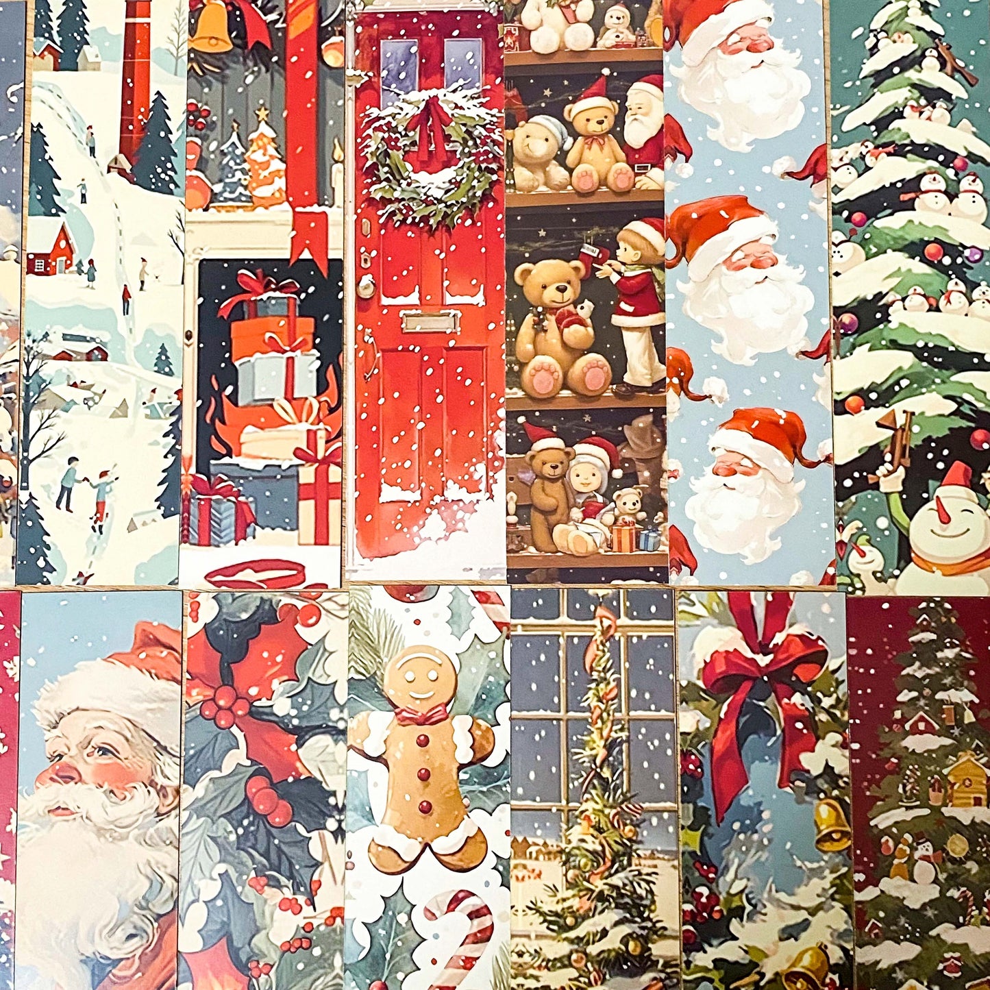 vintage retro christmas  set of 4 double sided card  book mark marks bookmark bookmarks cute kawaii stationery festive shop store uk victorian pretty gift gifts bargain