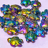 rainbow rainbowy colour colours glass chunky bead beads large big 18mm turtle turtles uk cute kawaii craft supplies shop store bead beads bright colourful foil foiled metallic metal look jewellery making 