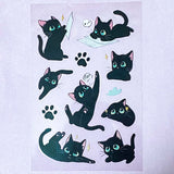 black cat cats kitty sticker stickers sheet sheets clear plastic pet stationery cute kawaii uk planner supplies shop store addict addicts pink ears blue eyes
