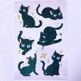 black cat cats kitty sticker stickers sheet sheets clear plastic pet stationery cute kawaii uk planner supplies shop store addict addicts pink ears blue eyes