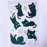 black cat cats kitty sticker stickers sheet sheets clear plastic pet stationery cute kawaii uk planner supplies shop store addict addicts pink ears blue eyes