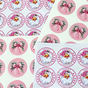 very large pink christmas festive bow bows round merry christmas santa claus father pretty packaging supplies sticker stickers shop store uk sheet of glossy plastic paper stationery 45mm 4.5cm