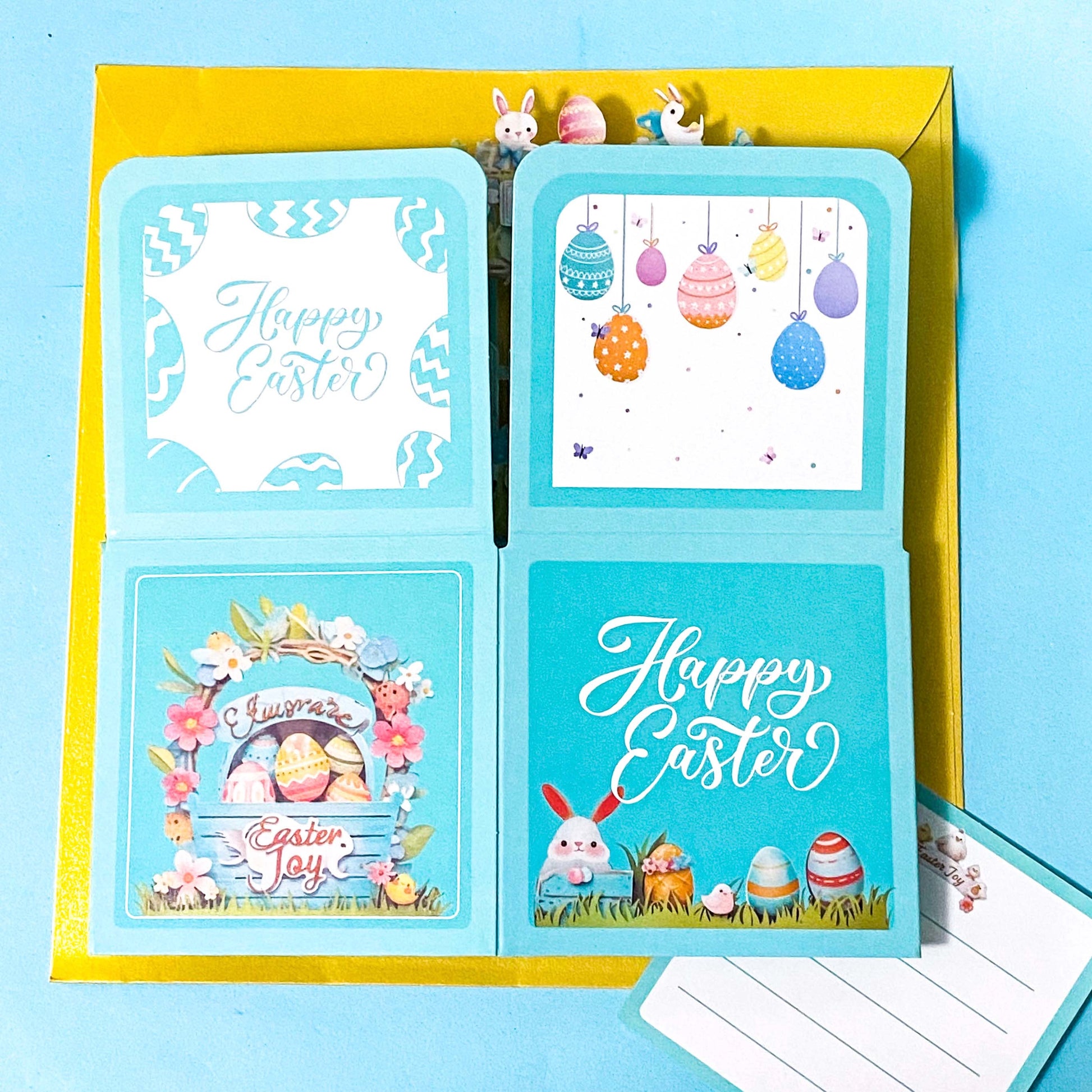 easter joy pop up 3d greeting card on a blue background