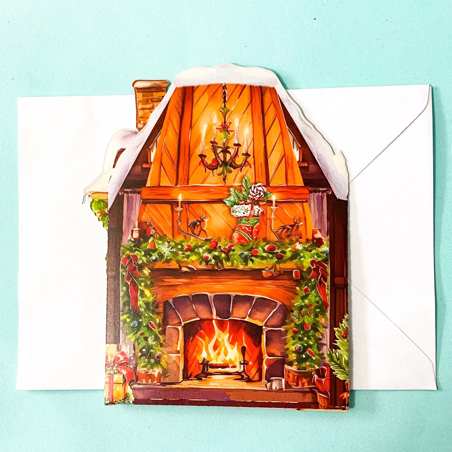 LUXURY 3D CHRISTMAS POP UP CARD- Santa By The Fireplace Winter HOUSE