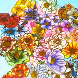 assorted large gold foil floral stickers on a turquoise and pink background