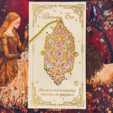 medieval lady and unicorn uk letterbox gift set with ornate gold and pink metal bookmark and tapestry style pouch in deep red tones