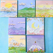 oil painting stick memo memos note pad notes post it cute kawaii landscape pretty purple pink blue green ocean seashore field mountain hills fuji uk stationery shop store planner supplies gift gifts art