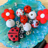 build your own pen pens black ballpoint ladybird ladybirds cute kawaii beaded bead beads flower flowers red and black white wooden stationery kit kits uk shop store gift gifts check checked base make fun