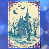 spooky witchcraft witch witches magic magical bold colours vintage sepia postcard postcards post card cards uk cute kawaii halloween stationery individual planner supplies addict purple magenta pink teal blue green black brown bright art artwork cat black cats broomstick haunted house occult spider's web webs cobweb potion potions hat hats book 