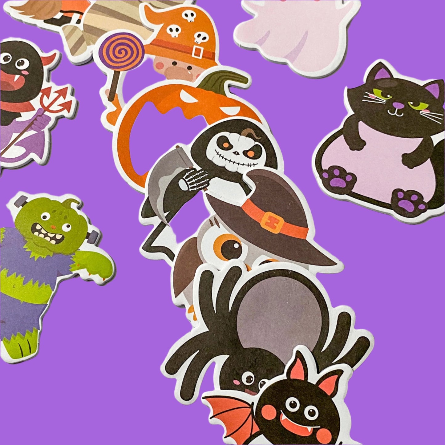 halloween spooky sticky note notes memo memos pad post it its uk cute kawaii gift gifts stationery supplies planner addict mummy cat pumpkin owl bat bats ghost gnome autumn monster frankenstein death grim reaper spider fun